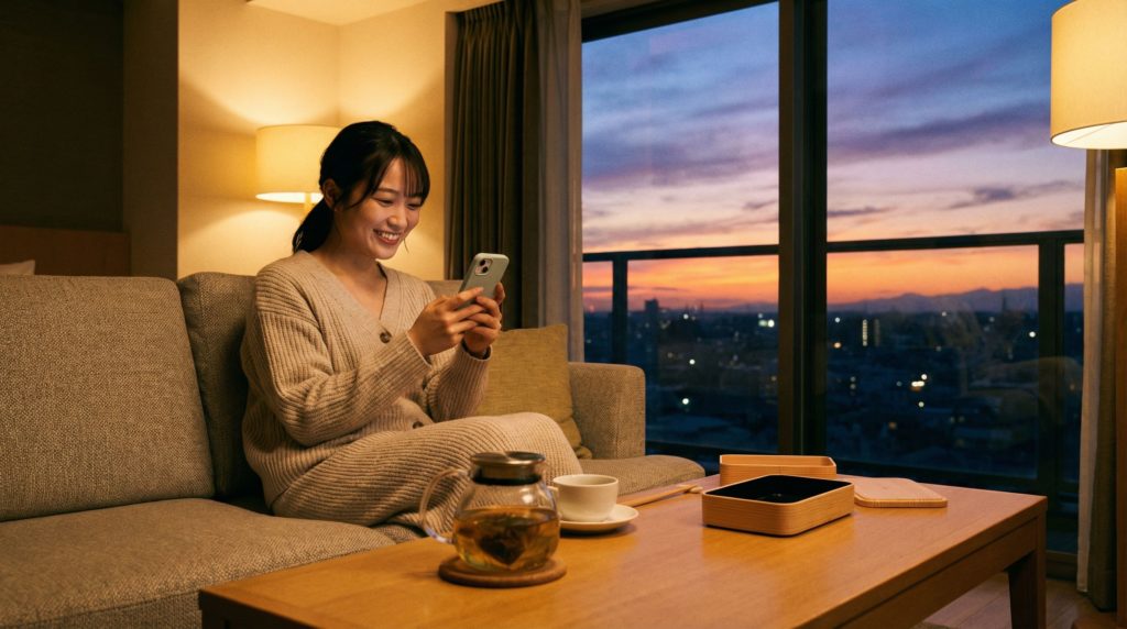 宅配弁当で生まれた自由な時間を楽しむ女性
