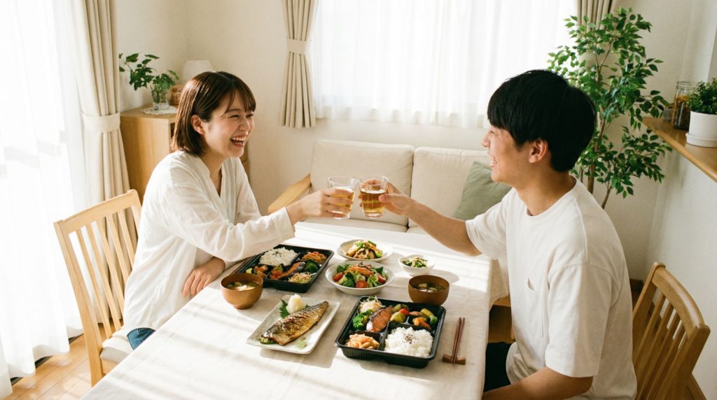無添加で安い宅配弁当を楽しむ夫婦