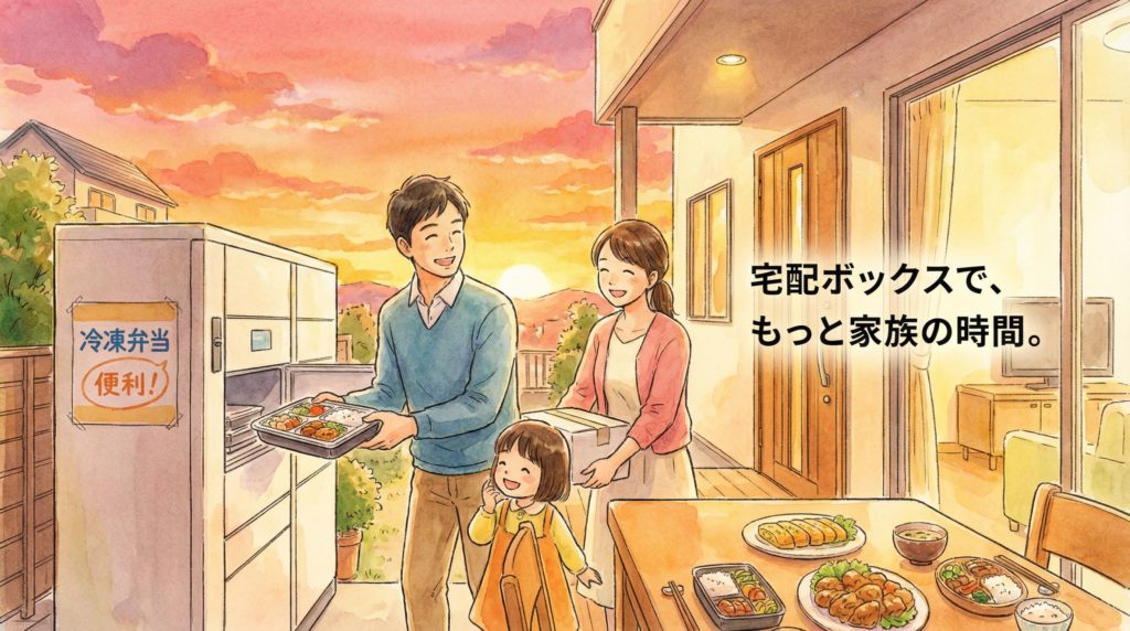宅配ボックスのおかげで、家族団らんの食事を楽しむ
