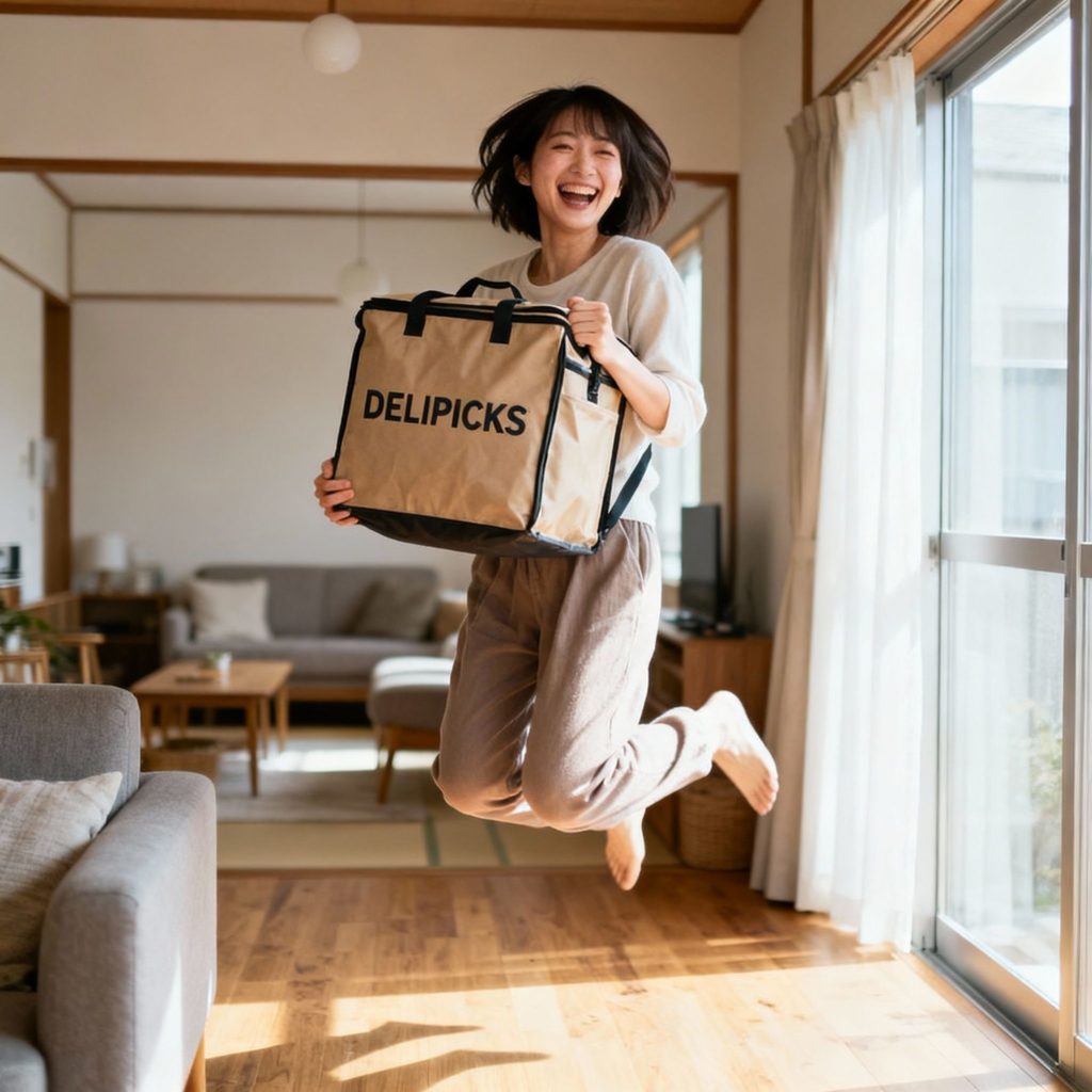 デリピックスのお弁当を喜ぶ女性