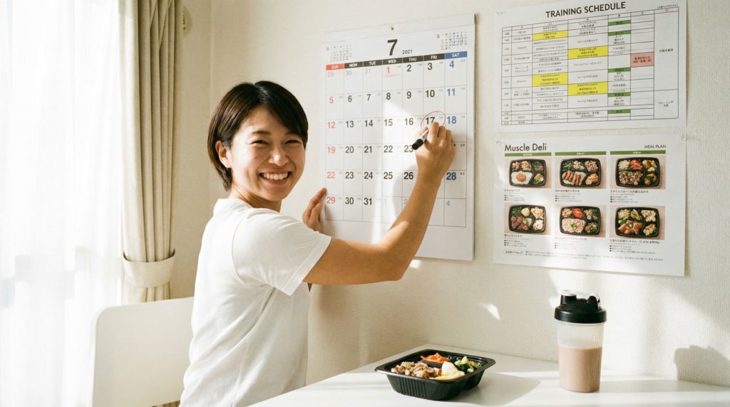 楽しくボディメイクしている女性