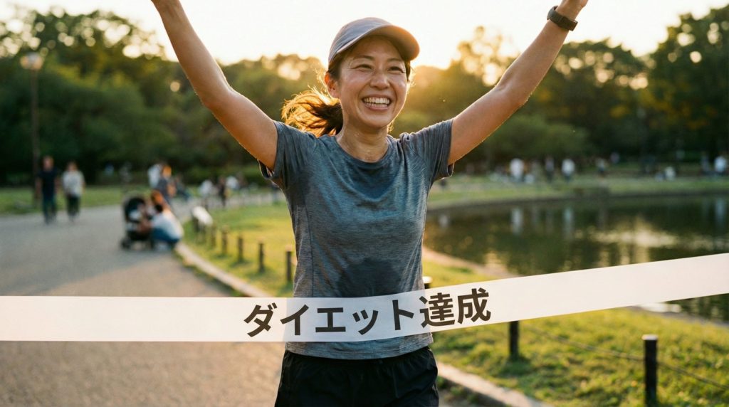 ダイエットに成功し目標を達成した女性の笑顔