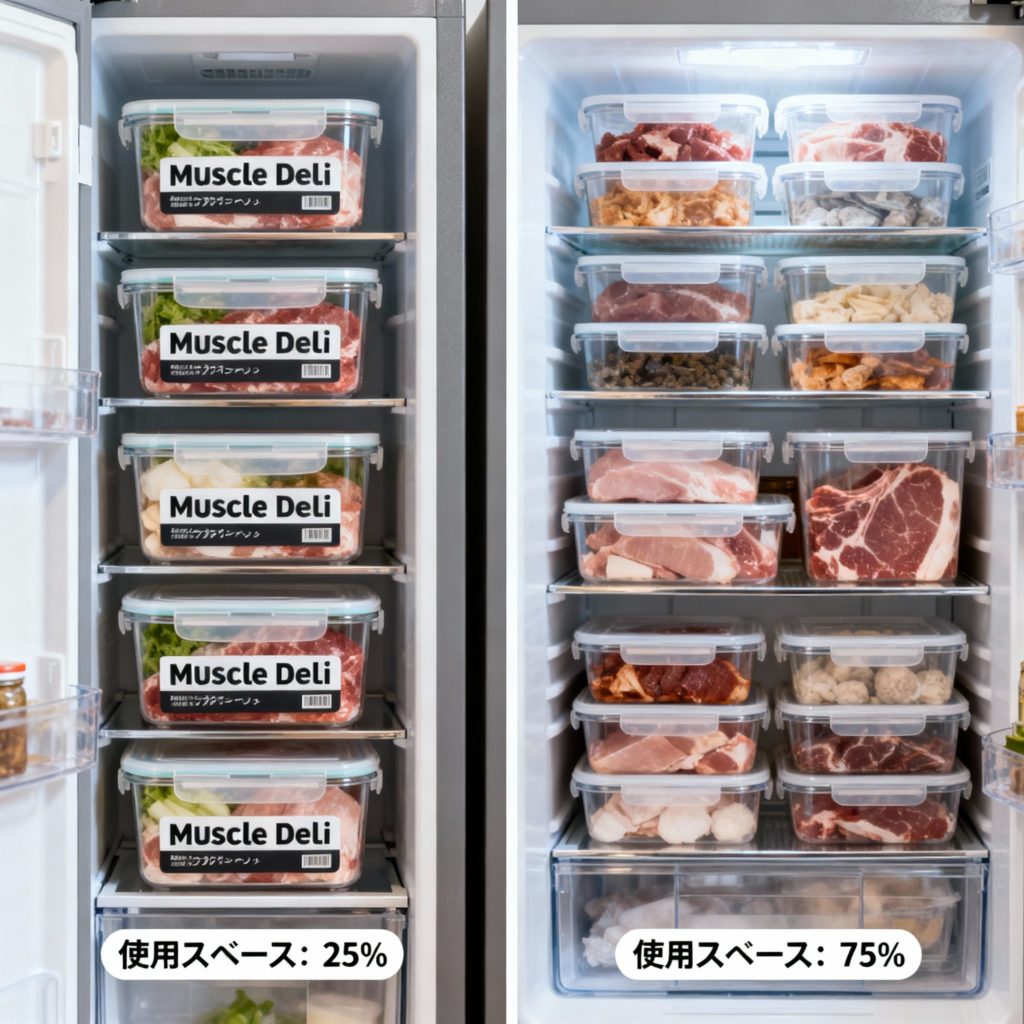 冷凍庫に収納されたマッスルデリの占有率