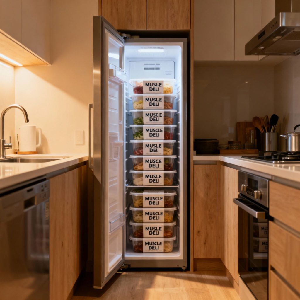 冷凍庫に収納されたマッスルデリ