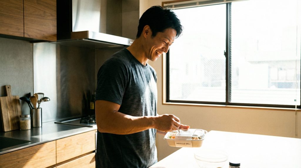 マッスルデリの食事を楽しむ男性