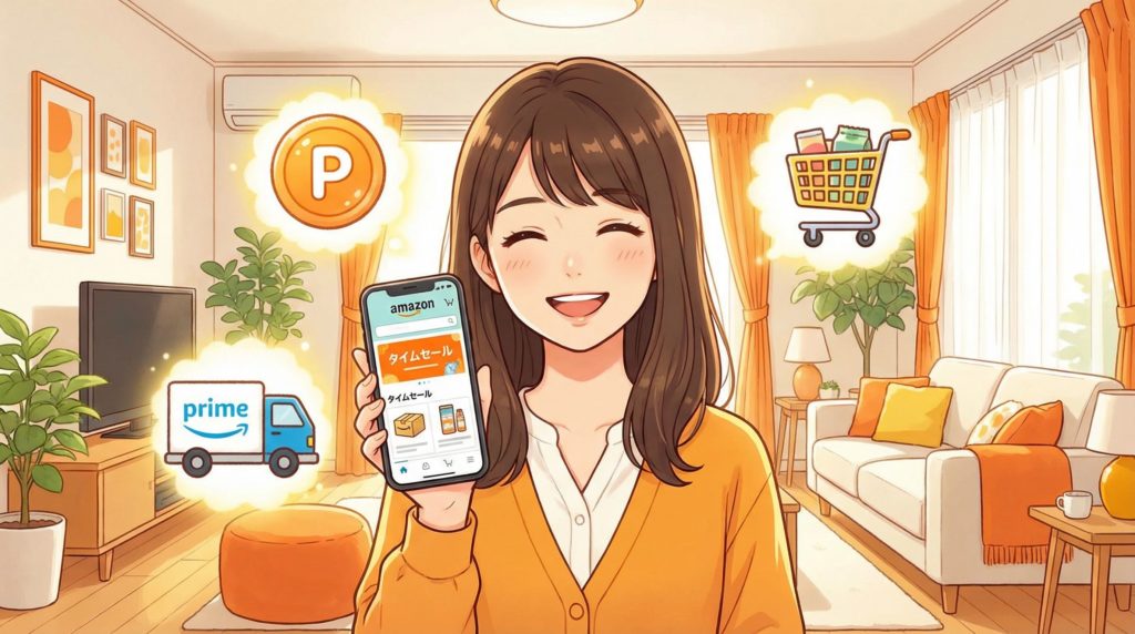 アマゾンで楽しく買い物する女性