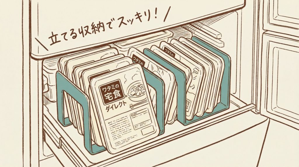 ブックエンドで容器を立てて収納