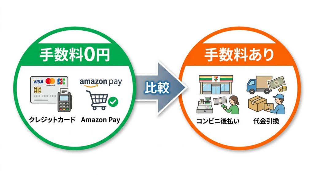つるかめキッチンの支払い方法の手数料比較図解
