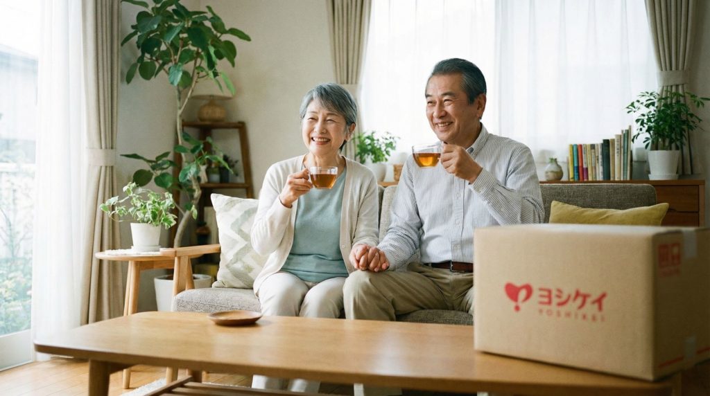 食事の悩みから解放されてくつろぐ高齢者夫婦
