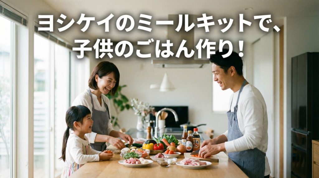 ヨシケイのミールキットを囲んで笑顔の家族