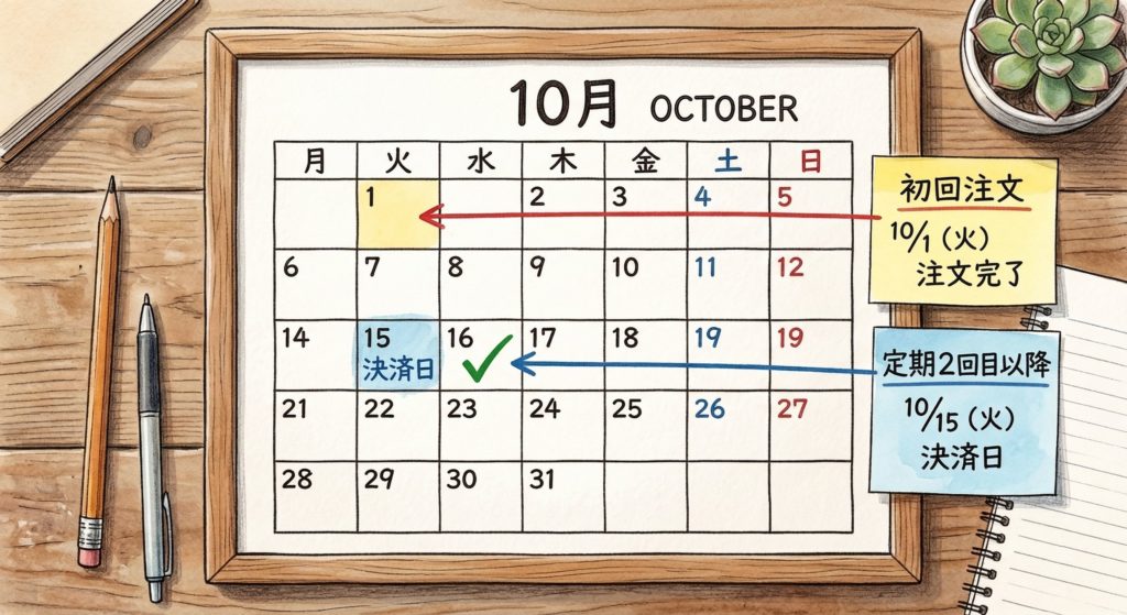 グリーンスプーンの決済日を示すカレンダーのイラスト
