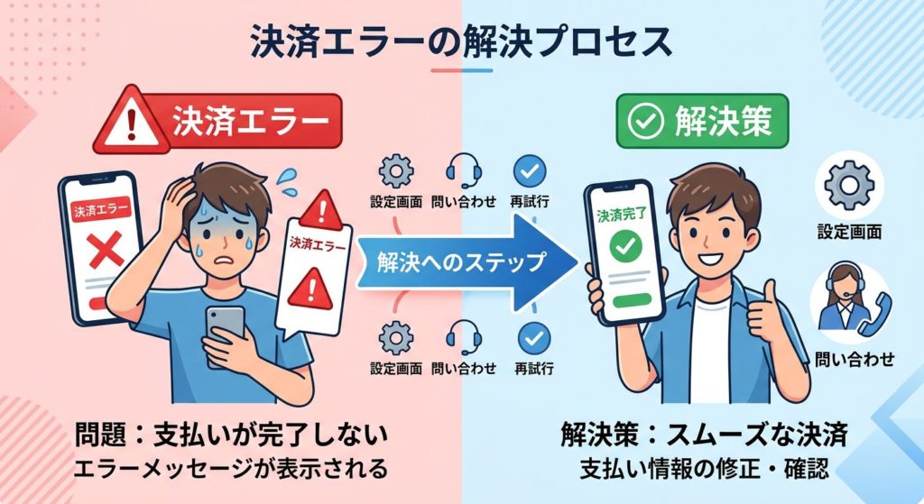 グリーンスプーンで決済できない時の原因と解決策を示す図解
