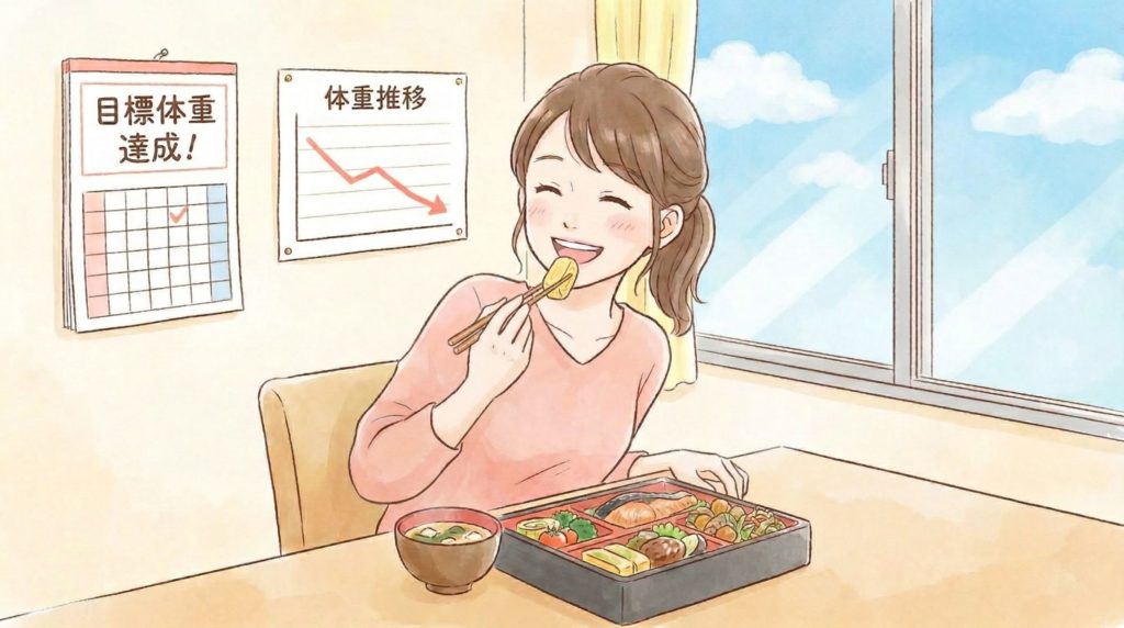 ニチレイ気くばり御膳でダイエットに成功するイメージのイラスト