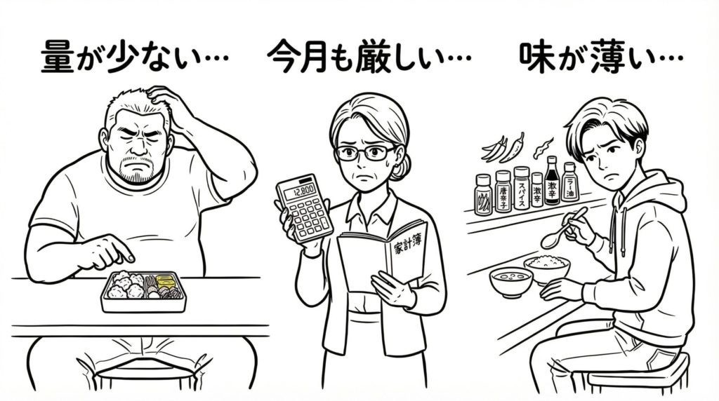 ニチレイ気くばり御膳をおすすめしない人を描いたイラスト
