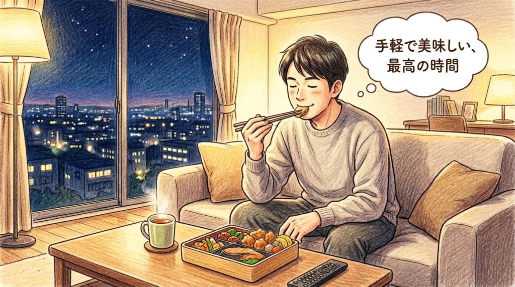 デリッシュキッチンMealsの宅配弁当で豊かな食生活を送る男性